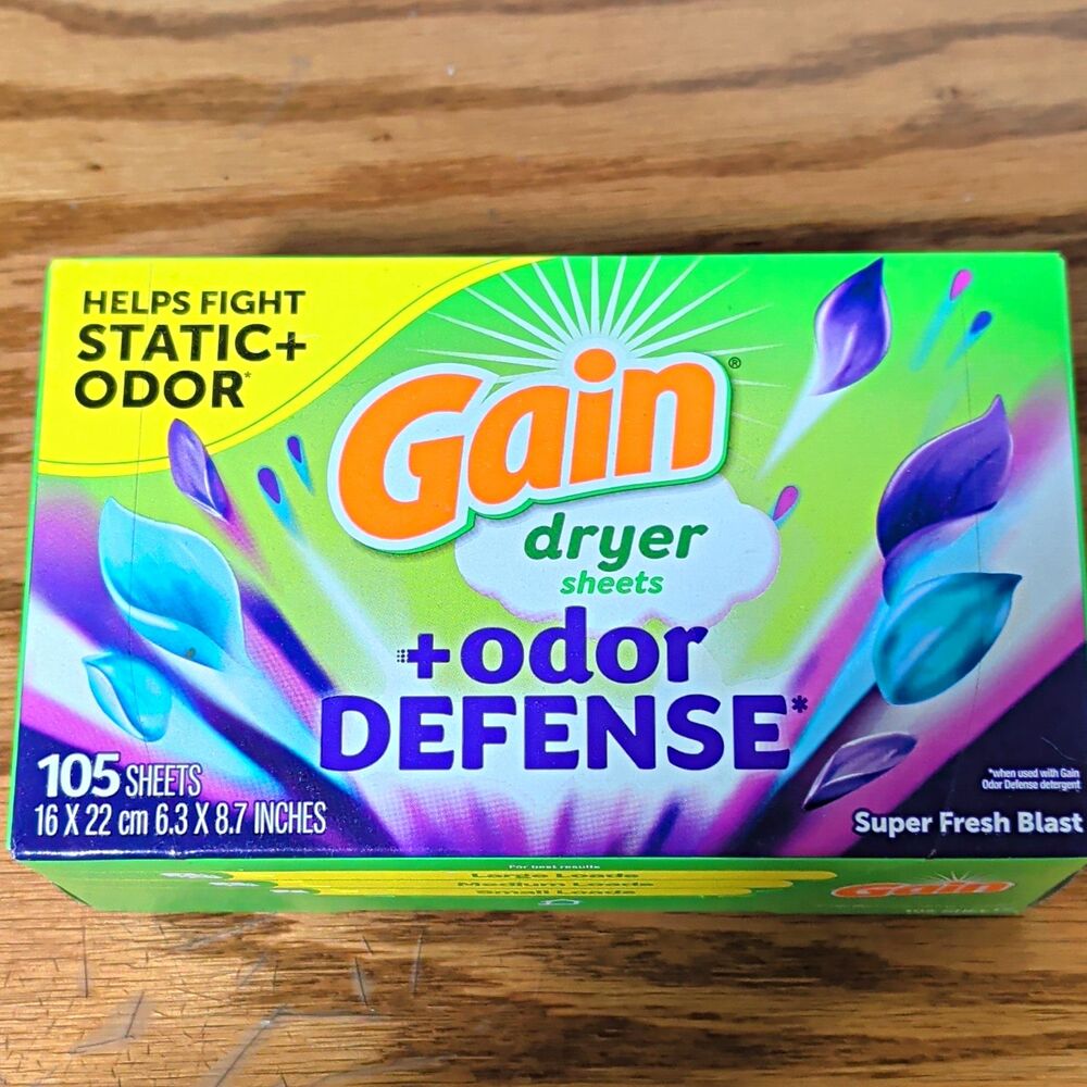 Gain Odor Defense Dryer Sheets, Super Fresh Blast Scent, 105 Sheets